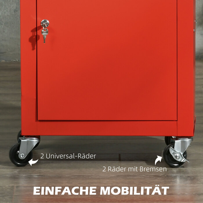 HOMCOM Lockable Toolbox with Steel Handle, Red, Ideal for Tools & Storage