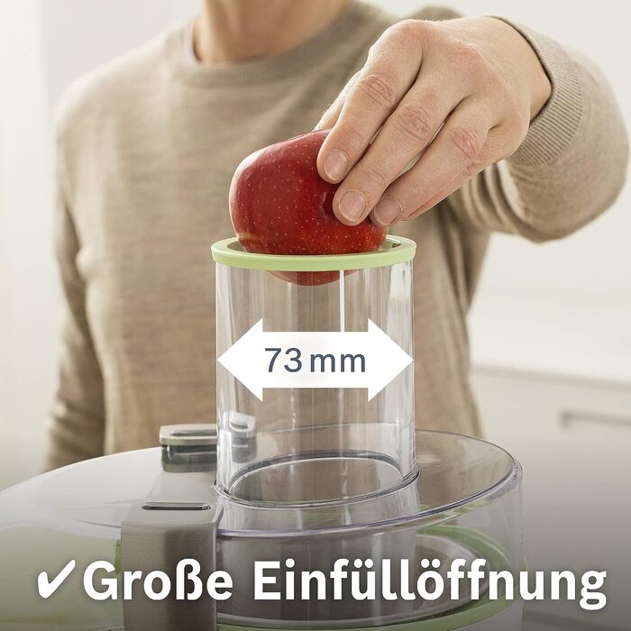 Центрифужна соковижималка Bosch VitaJuice 2 MES25A0 для овочів та фруктів, 700 Вт, XL завантажувальний отвір, сіра/яблучно-зелена