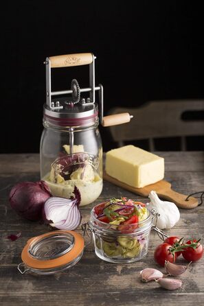 Kilner Butter Churn Glass with Hand Crank, Manual Hand Crank and Silicone Mixer, 1L, Opening: 7.2 cm, 16.5 cm x 11 cm x 27 cm, Make butter yourself in about 10 minutes, Glass butter container (pack of 2)