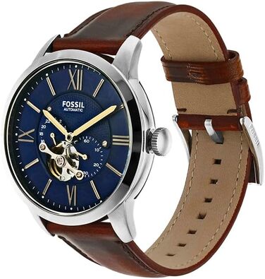 Годинник Fossil Townsman для чоловіків, механічний з автопідзаводом, 44 мм, блакитний, сталевий або шкіряний ремінець