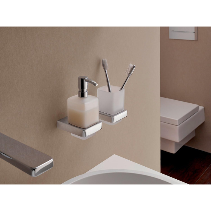 EMCO Trend Toothbrush Holder, Bathroom Accessories, Satin Crystal Glass/Chrome, 022000100, Metal, Grey, One Size