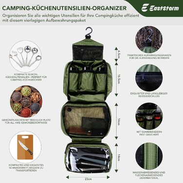 Набір кухонного приладдя для кемпінгу EASTSTORM з водонепроникним чохлом – компактний та легкий посуд для кемпінгу, відпочинку на природі, походів та альпінізму. Ідеальний набір для рюкзаків