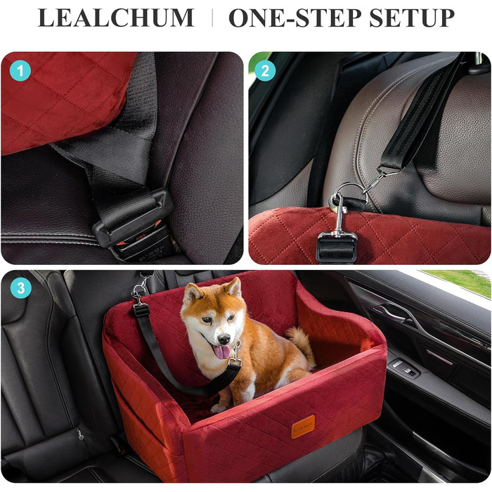 Автокрісло для собак до 25 кг, з 2 стропами безпеки та 2 кишенями для зберігання (червоне, велике)