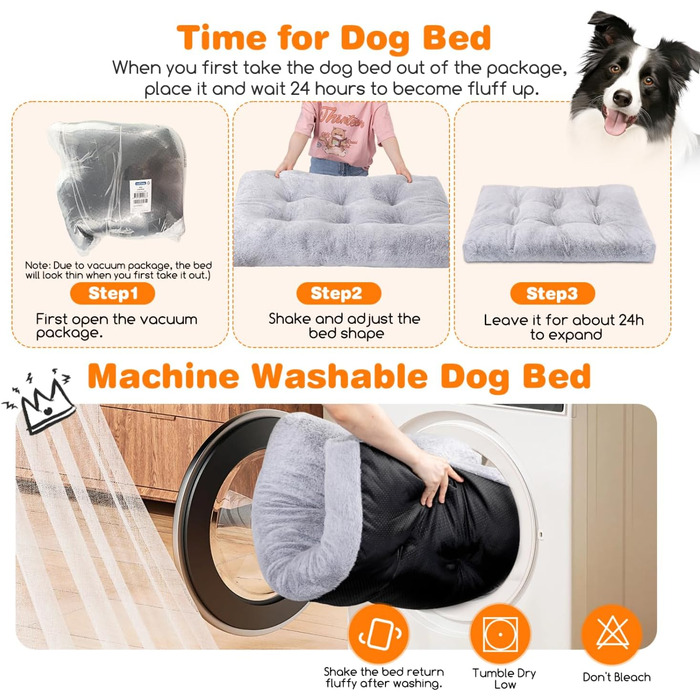Nobleza Dog Bed for Large Dogs, Washable, Super Soft and Fluffy Anti-Anxiety High-Quality Plush Dog Bed with Non-Slip Bottom, Dog Cushion, Dog Mat, 110x73x10 cm, XL