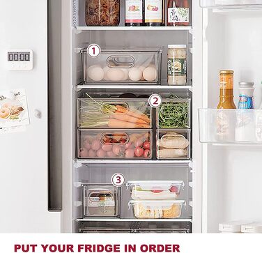 Refrigerator Organizer Drawer Set with Handle, 3-Piece Stackable Kitchen Storage Boxes with Pull-Out Drawer & Lid for Vegetables, Berries, Meat | PET Plastic Food Storage Containers (2 packs with drawer - 6L * 2)