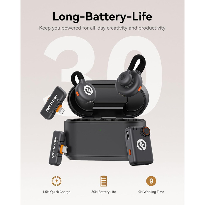 Hollyland Lark M2S Бездротовий мікрофон-петличка з USB-C для iPhone 15/16 та Android, чорний, 300 м, 27 годин роботи, для Vlogging (2TX+3RX+Зарядний пристрій)