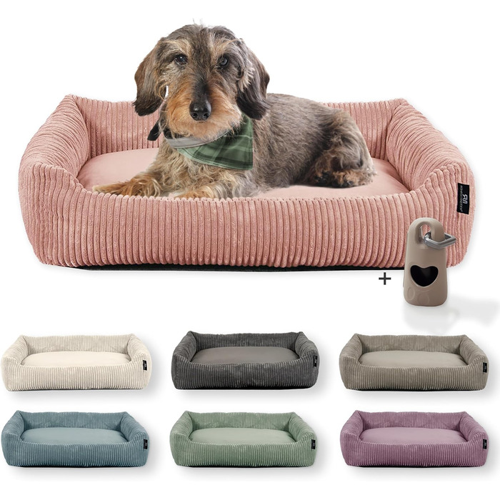 Rohrschneider Washable Dog Bed for Small and Medium-Sized Dogs with Dog Cushion Cord (approx. 70x50 cm) incl. Poop Bags (Powder Pink, Cord Fabric Wide)