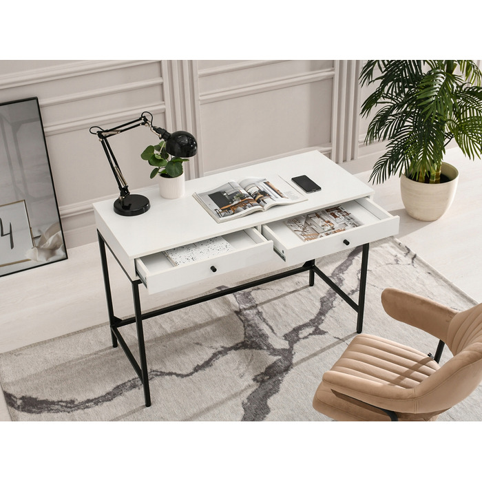 Прямокутний письмовий стіл Mebel-Partner 110 x 48 x 76 см, білий/чорний
