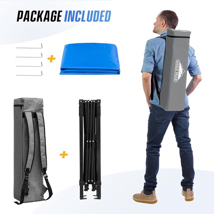 Folding Canopy with Slanted Legs 2.4x2.4m Waterproof Pop-up Pavilion with Side Walls, including Backpack, Blue