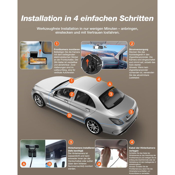 iZEEKER 4K Автомобільний відеореєстратор (Dashcam) з Wi-Fi, 32GB SD-карткою, двоканальний запис 4K+1080P, IPS-дисплей 2.99', Нічне бачення, G-сенсор, Запис по колу, Паркувальний режим 24/7