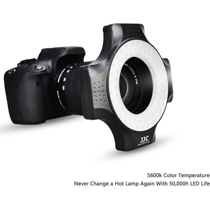 JJC LED кільцевий світловий прилад (кольцевий блиск) для DSLR камер Canon, Sony, Nikon, Olympus, Fuji - 60 LED, дифузор, адаптери 49-67mm