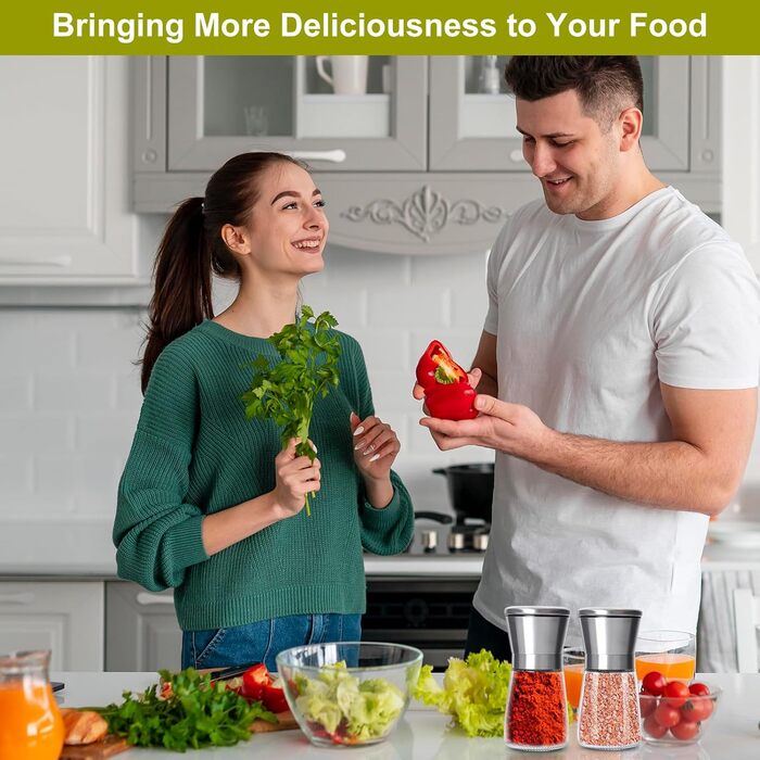 Набір меланець для солі та перцю (2 шт.) з регульованим керамічним млинком, 180 мл. Меланець для перцю, солі та чилі, ручний, для різних спецій.