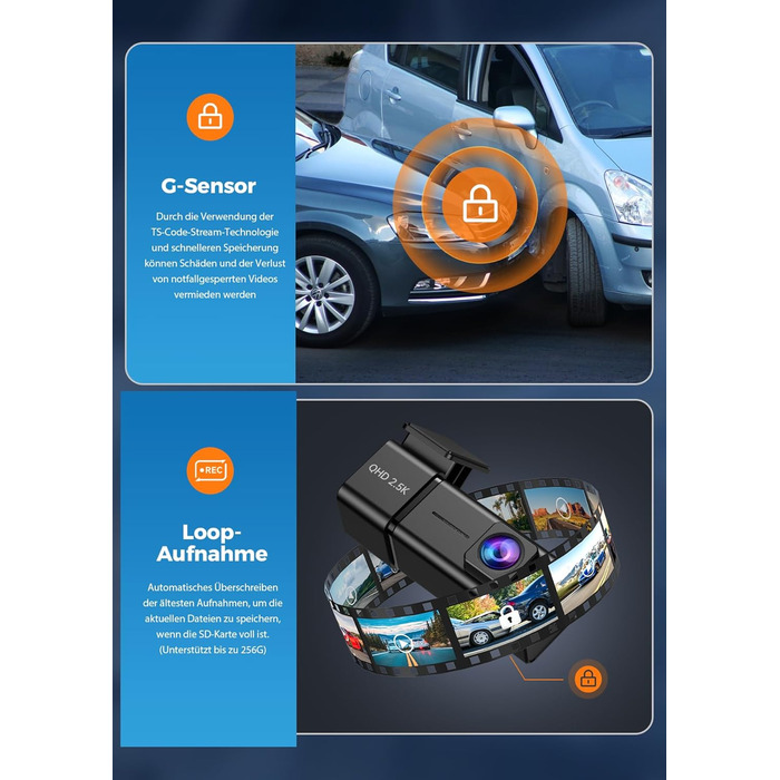 Автомобільний відеореєстратор E-YEEGER 2.5K 1440P з WiFi, IPS екраном 1.47