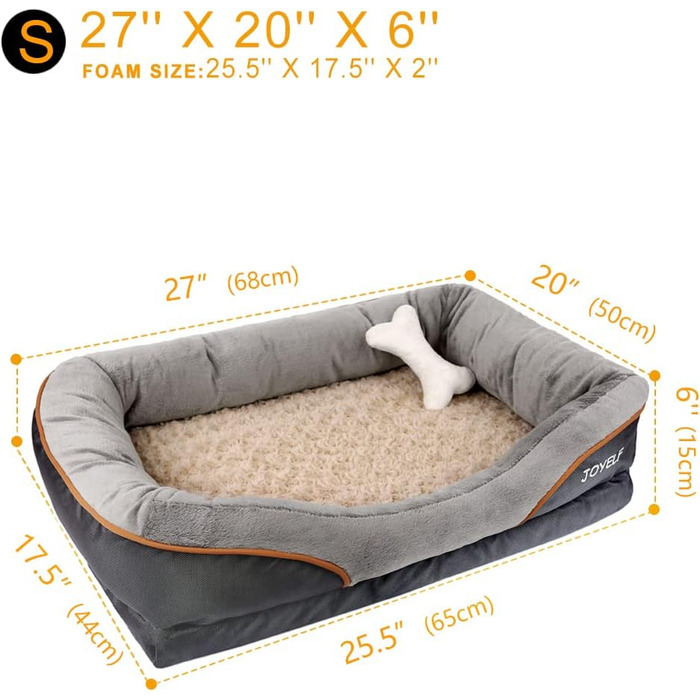 JOYELF XLarge Memory Foam Dog Bed Orthopedic Dog Bed & Sofa with Removable Washable Cover and Squeaky Toy as a Gift (L 68 x W 50 x H 15 cm)