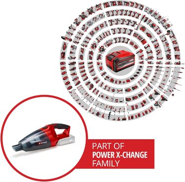 Акумуляторний пилосос ручний Einhell TE-HV 18/06 Li-Solo Power X-Change (18V, 72 мбар, насадки в комплекті, 0.6л, без акумулятора)