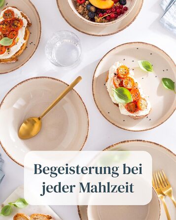 Набір посуду з каменю 12 осіб Rustic 48 предметів, Преміум якість, Стиль кантрі, Набір тарілок та мисок, Тарілька для сервірування, Набір Pure Living у бежевому кольорі 48 предметів