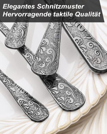 Набір столових приборів з нержавіючої сталі в вінтажному стилі на 6 осіб (чорний, 24 предмети) - ножі, виделки, ложки