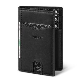 Чоловічий шкіряний картхолдер VULKIT з RFID захистом, чорний - Slim Wallet для 10 карт