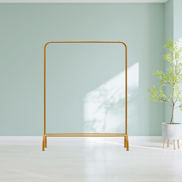 Підставка для одягу на підлозі, металева з полицею для взуття та нижньою полицею, золота, для спальні