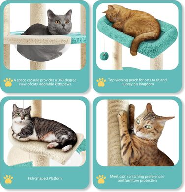 Yaheetech Cat Tree, Ocean Design Cat Tree, Cat Scratching Post, with Platform Space Capsule Sisal Posts, Stable Cat Climbing Tree, (Indigo/Beige)