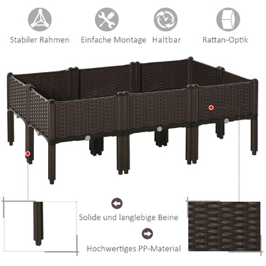 Outsunny Raised Garden Bed 6-Piece Planter Box Rattan-Look with Drainage Holes DIY Brown 40x40x44cm for Garden & Balcony