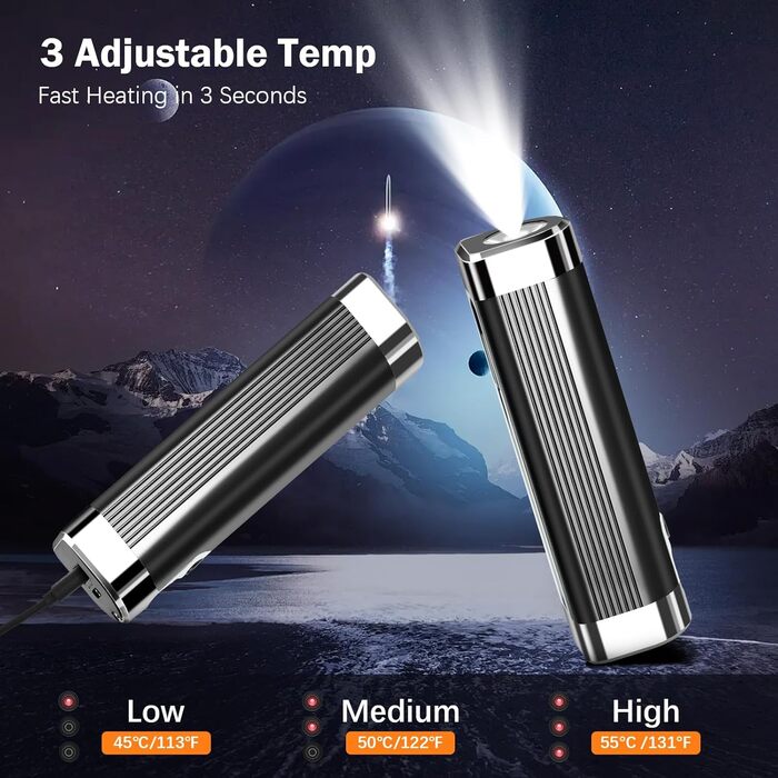 Електричний грілка для рук 2 шт., 10000mAh, USB, 3 рівні нагріву, чорний - для жінок, чоловіків, сім'ї, кемпінгу