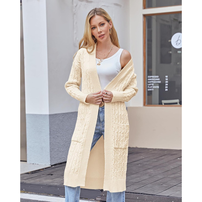 Жіночий в'язаний кардиган Saodimallsu Strickjacke, велика в'язка, світло-зелений (бежевий, XL), з кишенями