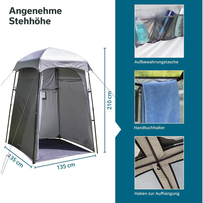 Skandika Camping Shower Tent | Changing Tent with 210cm Height, Silver-Coated, Private, Separate Ground Sheet, Coverable Window with Mosquito Net, Shower Attachment | Toilet Tent (Quick Setup)