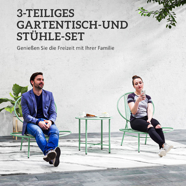 Набір для відпочинку на вулиці Outsunny Bistro-Set, 3 частини, зі сталі, стійкий до погодних умов. Набір садових меблів з бістро-столом, ергономічними стільцями у формі мушлі, набір для балкону та саду, група сидіння, набір для саду, зелений | Aosom