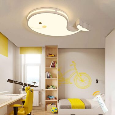 LED Ceiling Lamp Dolphin Shape Dimmable with Remote Control Boy Girl Baby Kids Children's Room Lamps Ceiling Children's Room Bedroom Lamp Room Lighting Chandelier, White, 50cm (White)