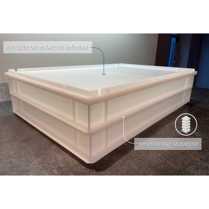 Pizza Ball Box with Lid (60 x 40 x 7.6 cm) Plastic Container for Pizza Dough, Stackable Container, Dough Tub, Proofing Box, Dough Box (4x Box with 4 Lids)