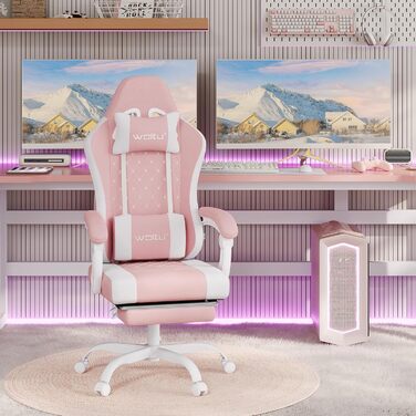 WOLTU Gaming Chair with Massage Function, Computer Chair with Pocket Spring Cushion, Ergonomic Gamer Recliner, Swivel Chair with Headrest, Lumbar Pillow, Footrest, Mesh Fabric, Pink+White, GS15rsw Pink+White Mesh Fabric