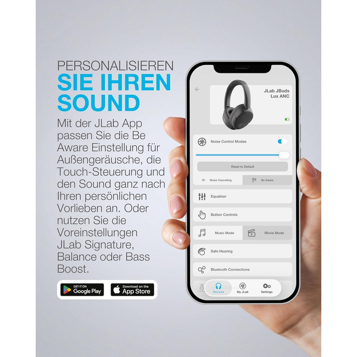 Бездротові накладні навушники JLab JBuds LUX ANC з активним шумопоглинанням, Bluetooth, колір: білий (Wolkenweiß)