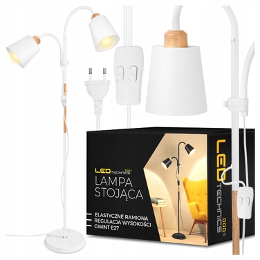 Підлогова LED-лампа Technics, регульована, 170 см, цоколь E27, 20 Вт, білий/коричневий