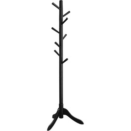 VASAGLE Coat Rack, Solid Wood Clothes Rack, Coat Stand with 8 Hooks, Tree Shape, 3 Adjustable Heights, for Coats, Jackets, Bags, for Entryway, Bedroom, RCR01GY (Black)