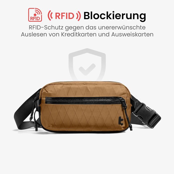 tomtoc Anti-Diebstahl Sling Bag 3,5L: Сумка на плече, Crossbody для чоловіків та жінок з RFID-захистом | для Switch, iPad mini | Водовідштовхувальна, EDC, Подорожі, щоденне використання | X-pac, Колір: Коричневий