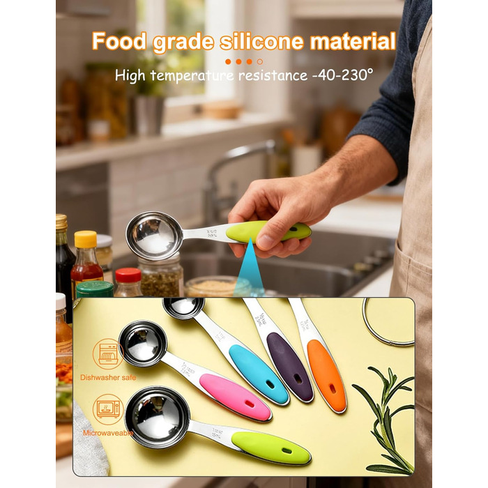 Набір мірних ложок та стаканів з нержавіючої сталі, 10 шт. – кольоровий набір для випічки та кухні, можна мити в посудомийній машині