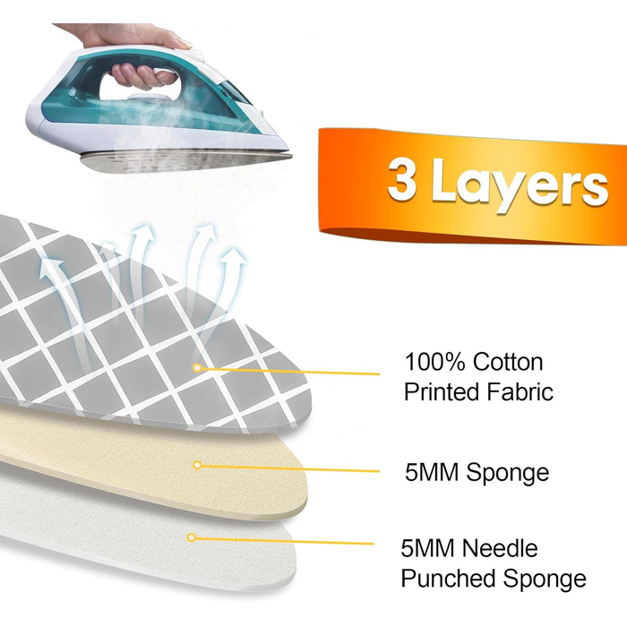 Покривало для прасувальної дошки, 100% бавовна, посилене тришарове, сіре, 110-125 x 30-42 см