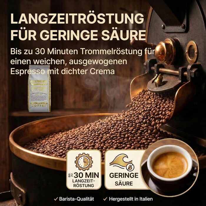 Кава в зернах GUGGENHEIMER COFFEE Gourmet Arabica, 2 кг (4 x 500 г) — преміум еспресо для автоматичних кавомашин, низька кислотність, горішно-фруктовий смак