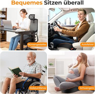 Подушка для сидіння PTYLO - ергономічна подушка для офісних крісел, автокрісел, інвалідних візків, геймінгових крісел, комфортна підтримка при тривалому сидінні, для вагітних, дихаюча, з антиковзаючим покриттям (Чорний)