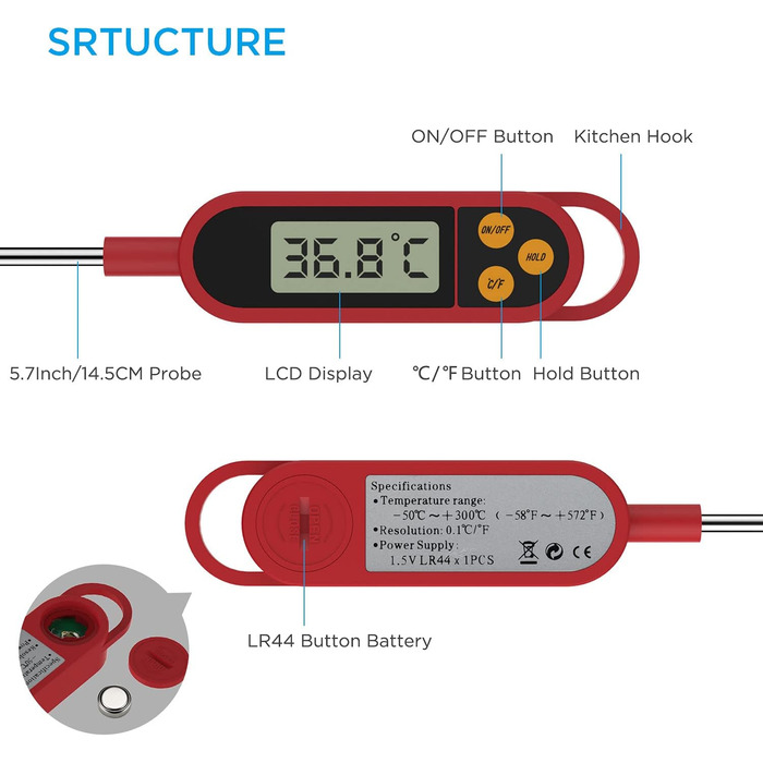Цифровий термометр для кухні: приготування їжі, м'яса, молока, дитяче харчування | LCD дисплей, довга сонда