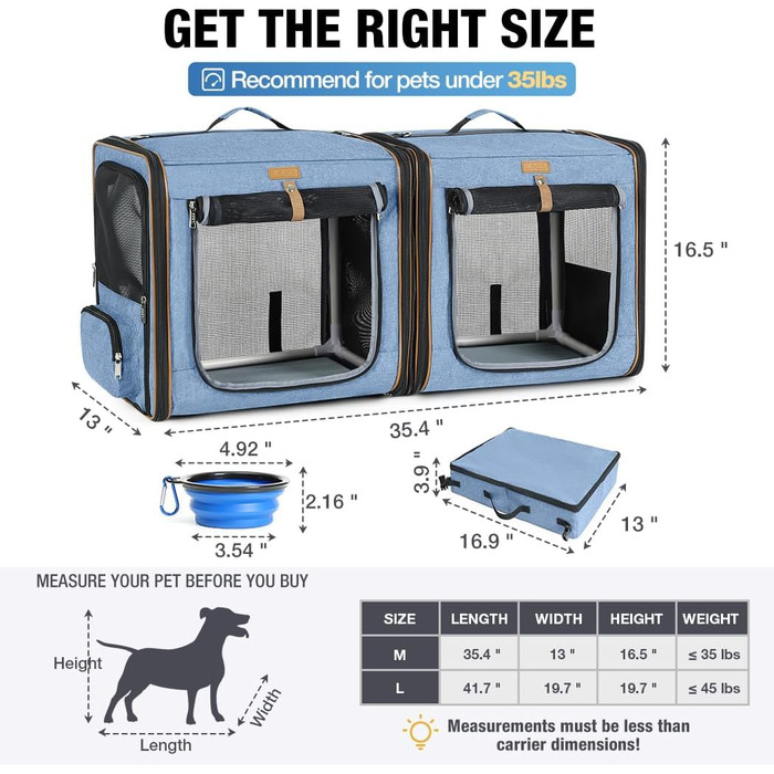 Транспортна переноска для собак та котів середнього розміру, 2-в-1, блакитна