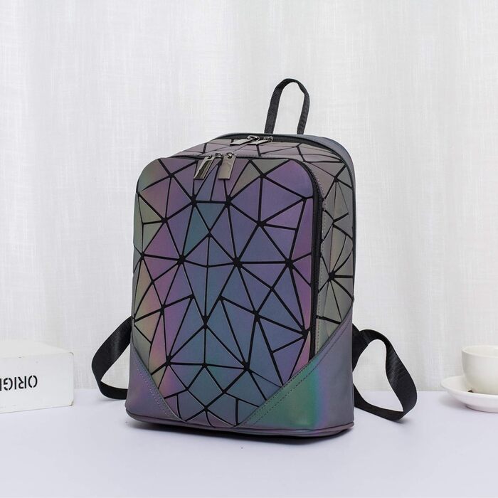 Geometric Reflective Backpack, Women's Handbag, Holographic Holo Shoulder Bag, Wallet, Geometric Glowing Bag Set, Phone Pouch (No.9)