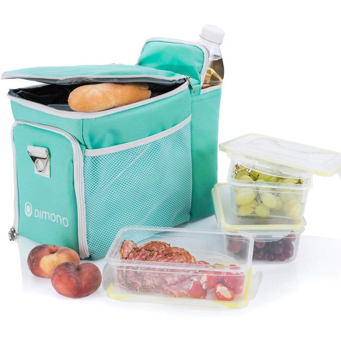 Термосумка Dimono® 15L з 3 контейнерами для їжі; сумка-холодильник для пікніка з 3 ланч-боксами + кришка; сумка для обіду з 3 боксами та охолоджувальною вставкою (Туркіс)