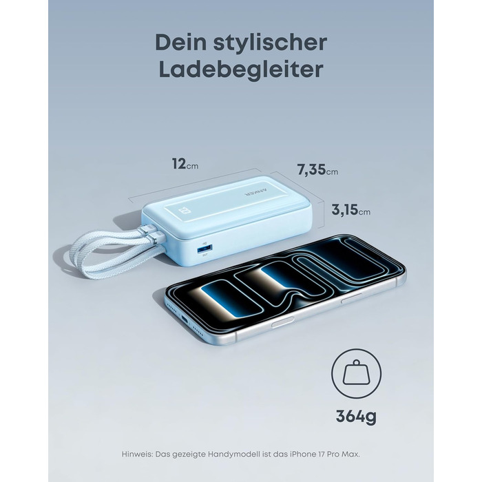 Anker Zolo Powerbank 20000mAh 45W: Зовнішній акумулятор з USB-C кабелем для iPhone, Samsung, MacBook (Чорний)