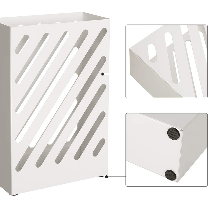SONGMICS Rectangular Metal Umbrella Stand with Hooks and Water Tray - White LUC03WT