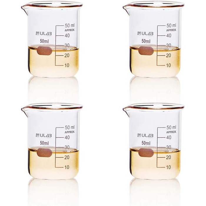 4 Pieces Berker Glass 50ml, Borosilicate Glass Beakers with Graduations, Beaker Set for Laboratory, Kitchen, School, UBG1019
