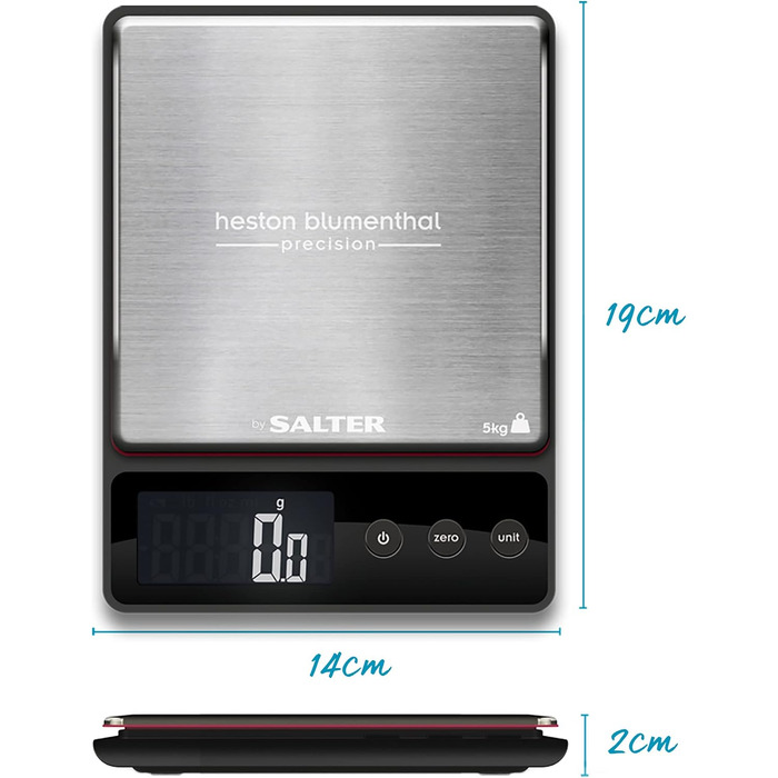 Цифрові кухонні ваги Heston Blumenthal by Salter 1140A HBBKDR, stainless steel, до 5 кг, точність 0.5 г, функція тари та вимірювання рідин