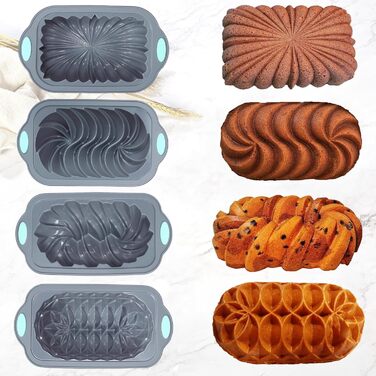 Tongude 45-Piece Silicone Baking Mold Set, 4-Cup Silicone Baking Pan for Baking Bread, Ribbed Cupcake, Non-Stick Kitchen Baking Molds, with Measuring Cup and Spoon Set, gray