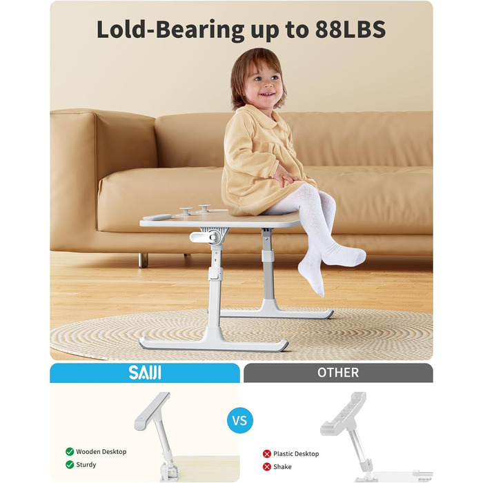Приставний столик SAIJI для ноутбука з регулюванням висоти, 5 рівнів, складаний, для дивану/підлоги, 52*30 см, теак, 60*33 см